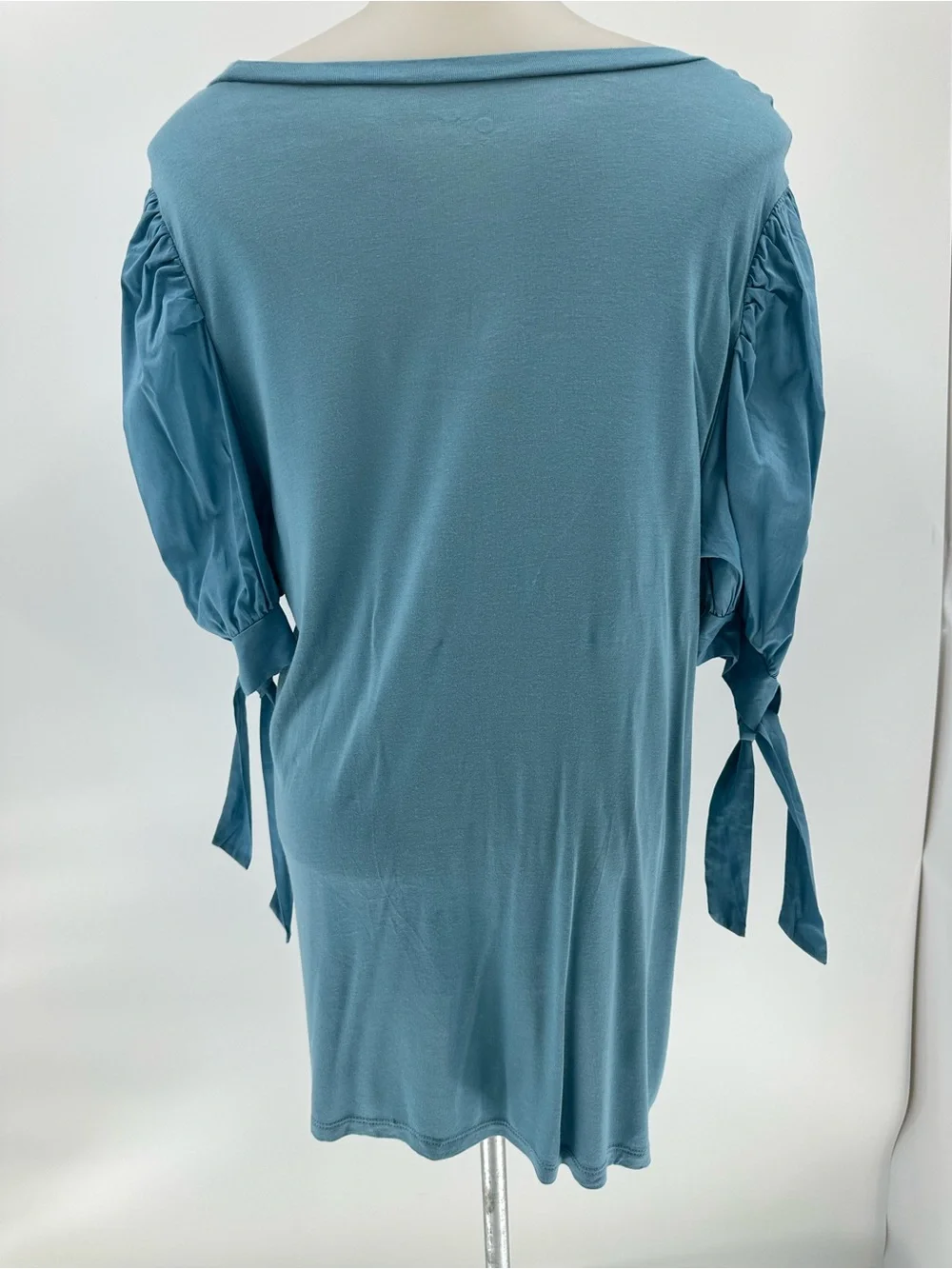 Ann Taylor Loft NWT Puff Tie Sleeves Top Blue Green Short Sleeves Soft Comfy L
